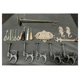 Cast Iron Door Knocker, Shoe Button & Coat Hooks.