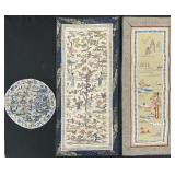 3 Antique Chinese Embroidered Silk Textile Panels.