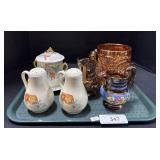 S&P Shakers, Carnival Glass Jar, Floral Pitcher.