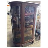 Vtg Oak Bow Front Curio Cabinet.