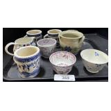 Blue Decorated Mugs, Pitchers, Bowls.
