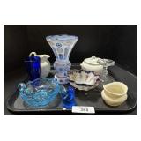 Large Floral Vase, Blue Bowl, Pitchers.