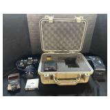 Minolta Film Camera, Flash. Pelican Hard Case.