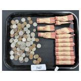 Wheat Pennies, Buffalo Nickels, Quarters.