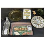 Amber Depression Glass, Sweet Meat Trays, Signs.
