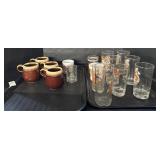 Character Glasses & McCoy Pottery Mugs.