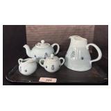 Blue Teapot, Pitcher, Creamer & Sugar.