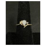 10KT Gold Pear Cut Opal Bypass Ring W/Diamond