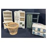 Mini Primitive Doll Furniture & Wicker Basket.