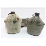 (2) WW II Canteens, 1-w Belt, 1-w Brass Medallion