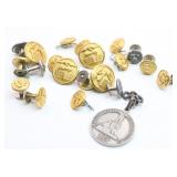 Collection of Military Buttons & 1864-1989 Token