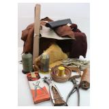 Assortment of Leather Pieces, Heavy Nylon Thread..