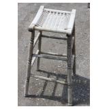 Tall Wood Stool with Weaved Seat