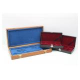 Wood Pistol Box & (2) Small Velvet Lined Boxes