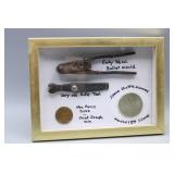 Collection of Old Tools & Coins in Shadow Box Collection of Old Tools & Coins in Shadow Box
