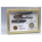 Collection of Old Tools & Coins in Shadow Box