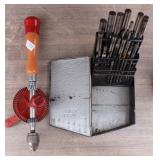 Hand Drill with Drill Bits & Tin