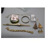 Waltham Watch, Sterling Cat, Bracelets, Ear Rings Waltham Watch, Sterling Cat, Bracelets, Ear Rings
