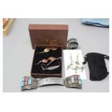 Sterling Coral/Topaz Watch Band, Gold Nugget Sterling Coral/Topaz Watch Band, Gold Nugget