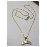 Gold Plated Dolphin Tail Necklace 18" w/Opal