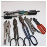Tin Snips, Locking Pliers, 8" Adjustable Wrench... Tin Snips, Locking Pliers, 8" Adjustable Wrench...