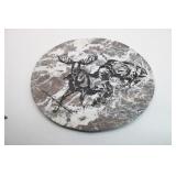 Bear Attacking Elk Engraved on Oval Marble Stone