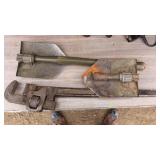 2 Military Shovels & Large Pipe Wrench 2 Military Shovels & Large Pipe Wrench