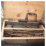 Wood Box With Vintage Brace & Bits