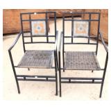 Pair of Metal Tile-back Patio Chairs