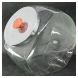 Large Glass Candy Jar w/chrome lid & red Handle