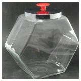 Glass Candy Jar w/chrome lid & red handle/knob