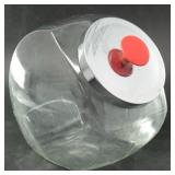 Small Glass Candy Jar w/chrome lid & red