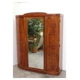 Art Deco Burled Walnut Mirrored Armoire