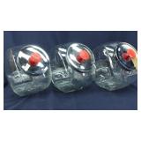Set of 3 Glass Candy Store Jars w/Red &Chrome Lids