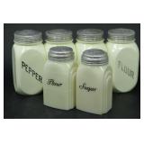 (6) Retro Custard Glass Shakers w/Aluminum Lids