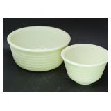 (2) Retro Custard Glass Ribbed Mixing Bowls