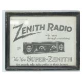 Framed Dec 1924 Zenith Radio Advertisement