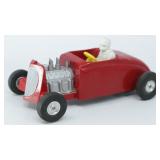Red Wind-Up Plastic Toy Hot Rod Race Car w/ Driver