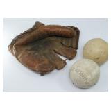 Draper-Maynard D&M Baseball Glove & (2) Softballs