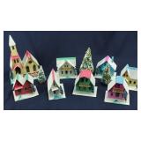 (9) Vintage  Putz Christmas Cardboard Houses plus