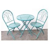 (2) Blue Round Metal Chairs