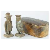 Antique Wood Snuff Box "Tac En Pris!" plus 2 Clay