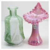 Pink Fenton Vase & Green Vase
