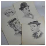 (4) Movie Star Pencil Sketch Prints