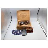Wooden Cigar Box w/Military Pins, Aviation