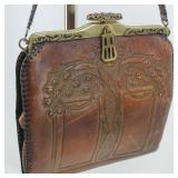 Art Nouveau Hand-Tooled Leather Purse Bag 1900s
