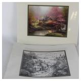 Thomas Kinkade Print plus B&W Village Sketch Print