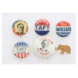Original Political Buttons, Taft, Coolidge,