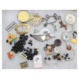 Lady In Hat Brooch, Bone Buttons, Charm...