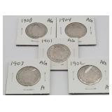 (5) 1901-1905 Liberty V Nickels